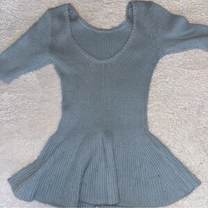 Guess Light Blue Knit Peplum Sweater
